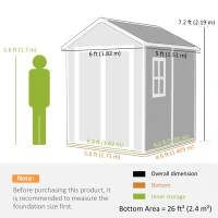 Outsunny 6 x 5ft Garden Shed, Plastic Shed with Floor, Window, Lockable Doors and Vents, Wood Effect Resin Tool Shed for Outdoor Patio, Light Grey(m-3)
