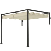 Outsunny 2 x 3(m) Lean To Steel Pergola, with Moving Fabric Canopy - Khaki(m-11)