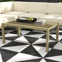 Outsunny 5-Piece Garden Corner Sofa Set with Cushions, 6 Seater Aluminium Garden Furniture Set with Glass Top Coffee Table, Patio Sectional Conservatory Furniture for Patio & Terrace, Gold Tone(m-8)