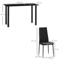 HOMCOM Modern Dining Table Set for 4, Space-Saving 5 Pieces Kitchen Table Set with Rectangle Table and Steel Frame, Black(m-3)