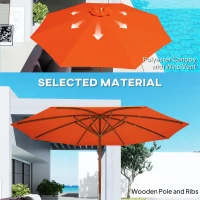 Outsunny 3m Wood Pole Parasol Umbrella - Orange(m-4)