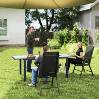 Outsunny Set of 2 Folding Garden Chairs, Aluminium Frame Outdoor Dining Chairs with Breathable Mesh Back and Seat, Garden Folding Chair Set with Armrests for Balcony, Black(m-2)