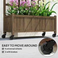 Outsunny Wooden Trellis Planter, Raised Garden Bed with Wheels, to Climb and Grow Vegetables, Herbs and Flowers, Brown(m-6)
