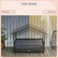 PawHut Extendable Elevated Dog Bed, Rattan Dog House w/ Water-Resistant Roof, Removable Cushion - Grey(m-6)