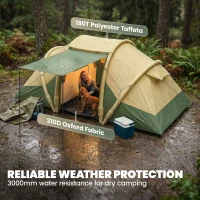 Outsunny Inflatable Tent 2 Bedroom Tunnel Design Windproof Air Tent with Carry Bag for 4 Person(m-7)