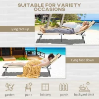 Outsunny Folding Sun Loungers Set of 2 with Face Hole, 4-Position Adjustable Backrest Garden Recliner Chairs Sunbeds, Outdoor Lounge Chairs with 600 D Oxford Cloth Seat, Pillow for Beach, Sand(m-5)