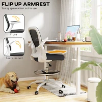 HOMCOM Draughtsman Chair, Mesh Drafting Chair, Ergonomic Office Chair with Flip-up Armrest, Adjustable Foot Ring, Black White(m-4)