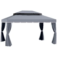 Outsunny 3 x 4m Aluminium Garden Gazebo, Marquee Canopy Shelter Pavilion Party Tent with Nets and Curtains for Garden and Deck, Dark Grey(m-1)