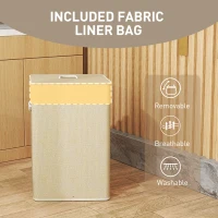 HOMCOM Bamboo Laundry Basket with Lid, 72L Laundry Hamper with Rope Handles, Washing Basket with Removable Washable Liner Bag for Bathroom, Bedroom, Nature Wood Finish(m-7)