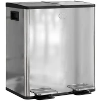HOMCOM 40L Dual Compartment Stainless Steel Bin, with Deodoriser Holders - Silver Tone(m-11)