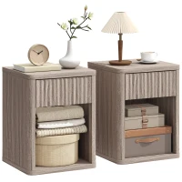 HOMCOM Modern Bedside Table Set of 2, Bedside Cabinet with Drawer and Open Shelf, Side End Table, Nightstand for Bedroom, Oak(m-10)