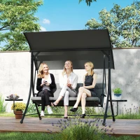 Outsunny Three-Seater Garden Swing, with Adjustable Canopy - Black/Grey(m-2)