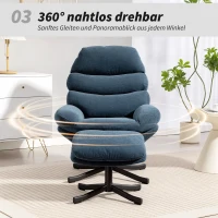 HOMCOM Relaxsessel mit Hocker Sessel Loungesessel mit Chenille-Stoff, Modern Fernsehsessel, 78 x 93 x 100 cm, Blau(m-6)