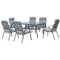 Outsunny Seven-Piece Garden Dining Set with Cushions - Grey(m-10)