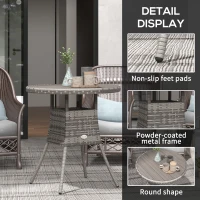 Outsunny 70 cm Wood-Effect Rattan Garden Table - Grey(m-6)