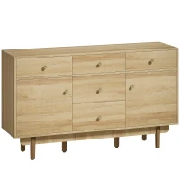 HOMCOM Sideboard with 5 Drawers and 2 Cabinets Buffet Cabinet with Solid Wood Legs 136 cm Walnut(m-1)