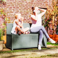 Outsunny Wood Storage Bench for Patio Furniture, Outdoor Garden Seating Tools, Grey(m-8)