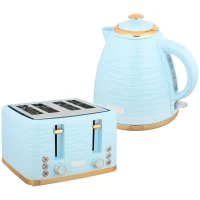 HOMCOM 3000W 1.7L Kettle & 4 Slice Toaster, Kettle and Toaster Set with 7 Browning Controls and Crumb Tray, Light Blue(m-1)