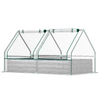 Outsunny Metal Planter Box with Cover, Raised Garden Bed with Greenhouse, for Herbs and Vegetables, White and Dark Grey(m-11)