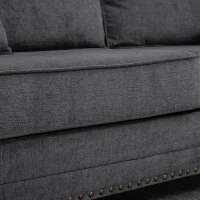 HOMCOM 196cm 3 Seater Sofa, Fabric Sofa with Rubber Wood Legs, Nailhead Trim, 2 Pillows, Small Upholstered Couch Settee for Living Room, Guest Room, Grey(m-7)
