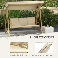 Outsunny Three-Seat Garden Swing Chair, with Adjustable Canopy - Beige(m-5)
