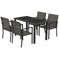 Outsunny Outdoor Dining Set 5 Pieces Patio Conservatory with Tempered Glass Tabletop,4 Dining Chairs - Grey
