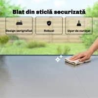 Outsunny Masă de Grădină Extensibilă pentru 8-10 Persoane cu Blat din Sticlă Temperată, din Aluminiu, 140/240x90 cm, Negru(m-5)