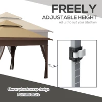 Outsunny 3 x 3(m) Pop Up Gazebo with Mosquito Netting, 1 Person Easy up Marquee Party Tent with 1-Button Push, Double Roof, Carry Bag, Sandbags, Height Adjustable Instant Shelter, Khaki(m-7)
