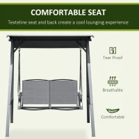 Outsunny 2 Seater Garden Swing Seat Swing Chair, Outdoor Canopy Swing Bench with Adjustable Shade, Metal Frame and Texteline Seat, Dark Grey(m-5)