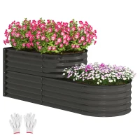 Outsunny Two-Tier Galvanised Steel Garden Planter - Dark Grey(m-10)