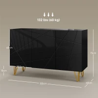 HOMCOM Modern Luxe High Gloss Sideboard, with Hairpin Legs - Black(m-3)