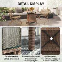 Outsunny Wicker Garden Rattan Table, Patio Furniture Outdoor Coffee Table with Umbrella Hole and Tempered Glass Top, Brown(m-7)