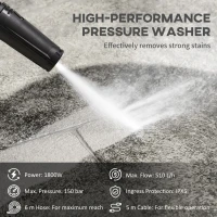 DURHAND 1800W High Pressure Washer, 150 Bar Pressure, 510 L/h Flow, High-Performance Portable Power Washer Jet Wash Cleaner with 6M Hose, Snow Foam Bottle for Garden, Car, Furniture, Yellow(m-4)