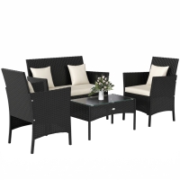 Outsunny Set da Giardino 4Pezzi in Rattan con 2 Sedie, Poltrona da Giardino a 2 Posti e Tavolino Basso