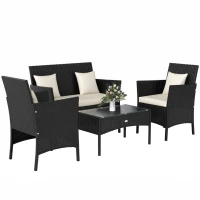 Outsunny Set da Giardino 4Pezzi in Rattan con 2 Sedie, Poltrona da Giardino a 2 Posti e Tavolino Basso(m-1)
