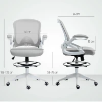 Vinsetto Drafting Chair with Flip-up Armrest, Mesh Office Stool with Foot Ring, 360 Degree Swivel Height Adjustable Chair for Standing Desk, Light Grey(m-3)