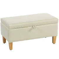HOMCOM 30L Linen Storage Ottoman Padded Footstool with Rubberwood Legs for Storage Box, Bed End, Shoe Bench, Seating, Beige(m-10)