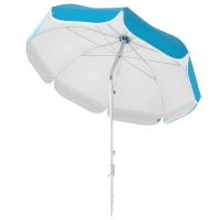 Outsunny Beach Umbrella Portable with Sand Anchor, Carry Bag, Adjustable Height & Tilt, UPF50+ UV Protection, Blue(m-1)