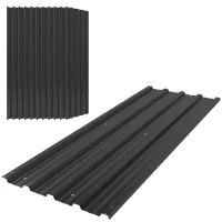 Outsunny Set of 12 Corrugated Steel Roof Sheet Panels - Black(m-1)