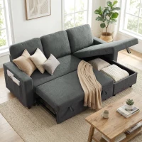 HOMCOM L Sofa Bed, with Storage - Charcoal Grey(m-10)