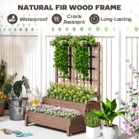 Outsunny 2-Tier Raised Garden Bed with Trellis, Wooden Elevated Planter Box with Drainage Holes, Outdoor Raised Planter for Climbing Plants, Fruits, Vegetables, Flowers, Brown(m-7)