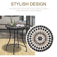 Outsunny Φ60cm Mosaic Outdoor Patio Table - Black(m-6)