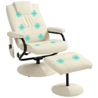 HOMCOM Swivel Recliner Chair and Footstool, Faux Leather Massage Recliner Armchair with Remote Control and Round Wrapped Base, Cream White(m-10)