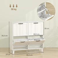HOMCOM Armário para Sapatos 4 Gavetas Basculantes Salva-espaço com Prateleiras Reguláveis Branco(m-3)