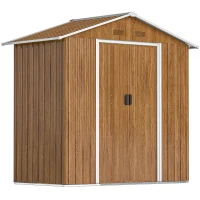 Outsunny 6.5 x 3.5ft Metal Garden Storage Shed - Brown Wood Effect(m-1)
