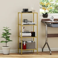 HOMCOM 4-Tier Shelving Unit, Glass Shelf, Vertical Storage Shelf for Living Room, Home Office, Bedroom, Bathroom, Gold Tone(m-7)