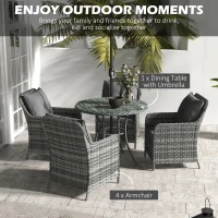 Outsunny 4 Seater Rattan Dining Set with Parasol & Cushions - Mixed Grey(m-4)