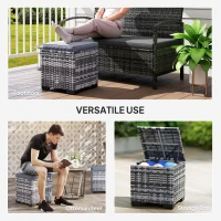 Outsunny Set of 2 Rattan Storage Ottoman, Outdoor Footstool with Removable Cushions, Garden Storage Seat for Balcony, Porch, Living Room, Dark Grey(m-7)