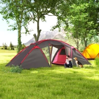 Outsunny 4-6 Man Family Camping Tent w/ 2 Bedrooms and a Living Room, Waterproof Tunnel Tent w/ Sewn In Groundsheet, Doors, Windows, Carry Bag, Grey(m-8)