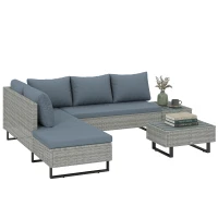 Outsunny 5 Seater Rattan Garden Furniture Set, L Shaped Garden Corner Sofa, Adjustable Back, Faux Wood Tables, Grey(m-11)